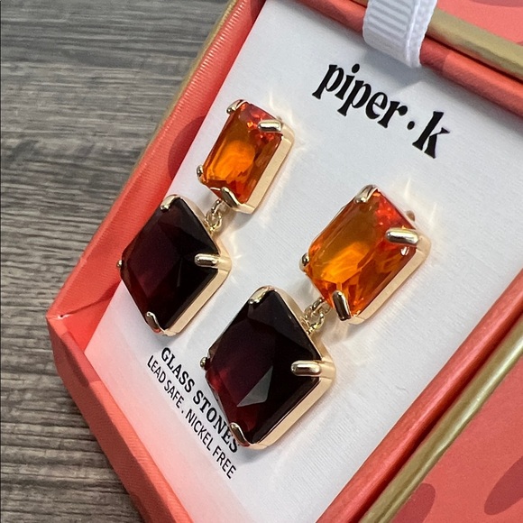 Piper K | Square Drop Earrings In Autumn 🍂 Hues - Picture 4 of 7